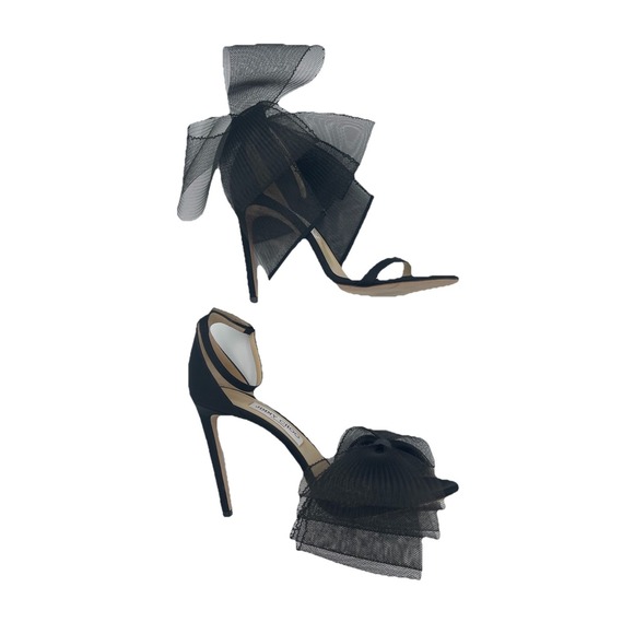 Jimmy Choo Black Aveline 100 Asymmetric Bow Grosgrain Stilleto Heel Sandal IT 40 - Picture 11 of 14
